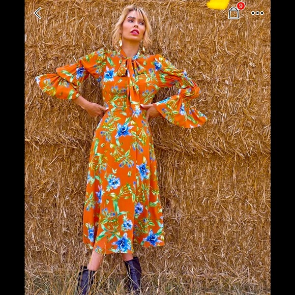 NEW TIE NECK GATHERED SLEEVE FLORAL PRINT DRESS - Picture 6 of 6